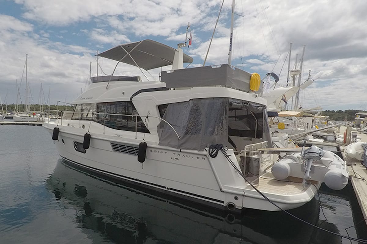 Exterior view of Ocean Dreamer, a Beneteau Swift Trawler 47 yacht at Grad Šibenik, Croatia