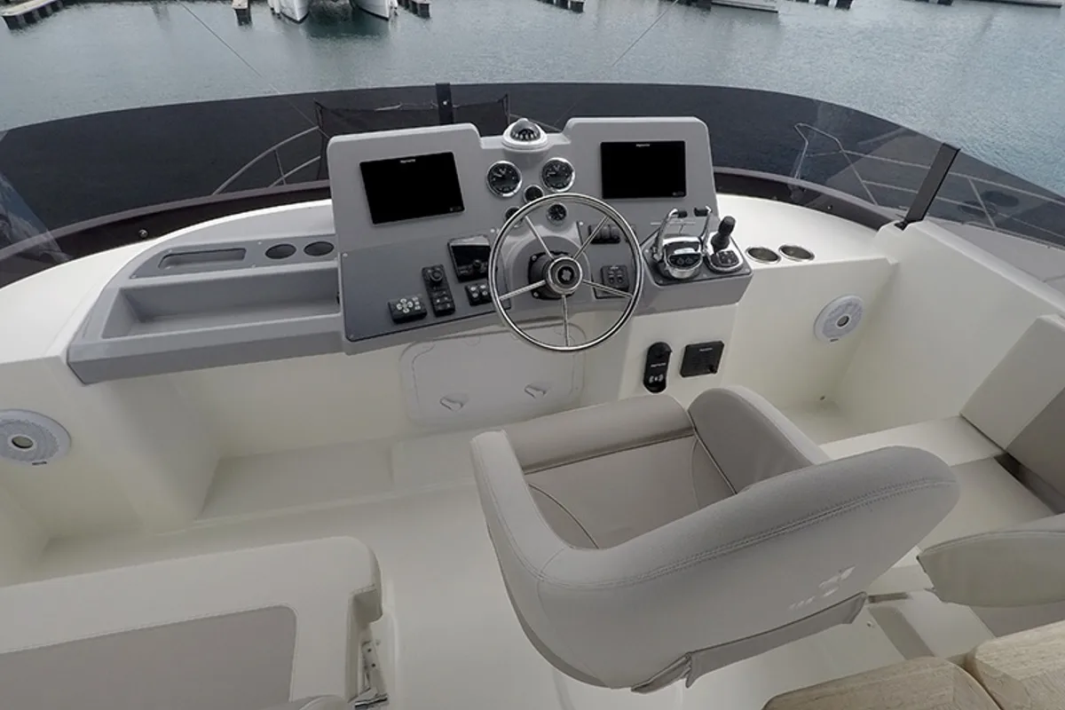 Cockpit of Ocean Dreamer, a Beneteau Swift Trawler 47 yacht at Grad Šibenik, Croatia