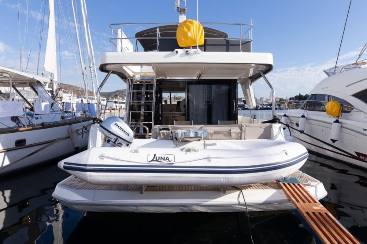 Exterior view of Ocean Dreamer, a Beneteau Swift Trawler 47 yacht at Grad Šibenik, Croatia