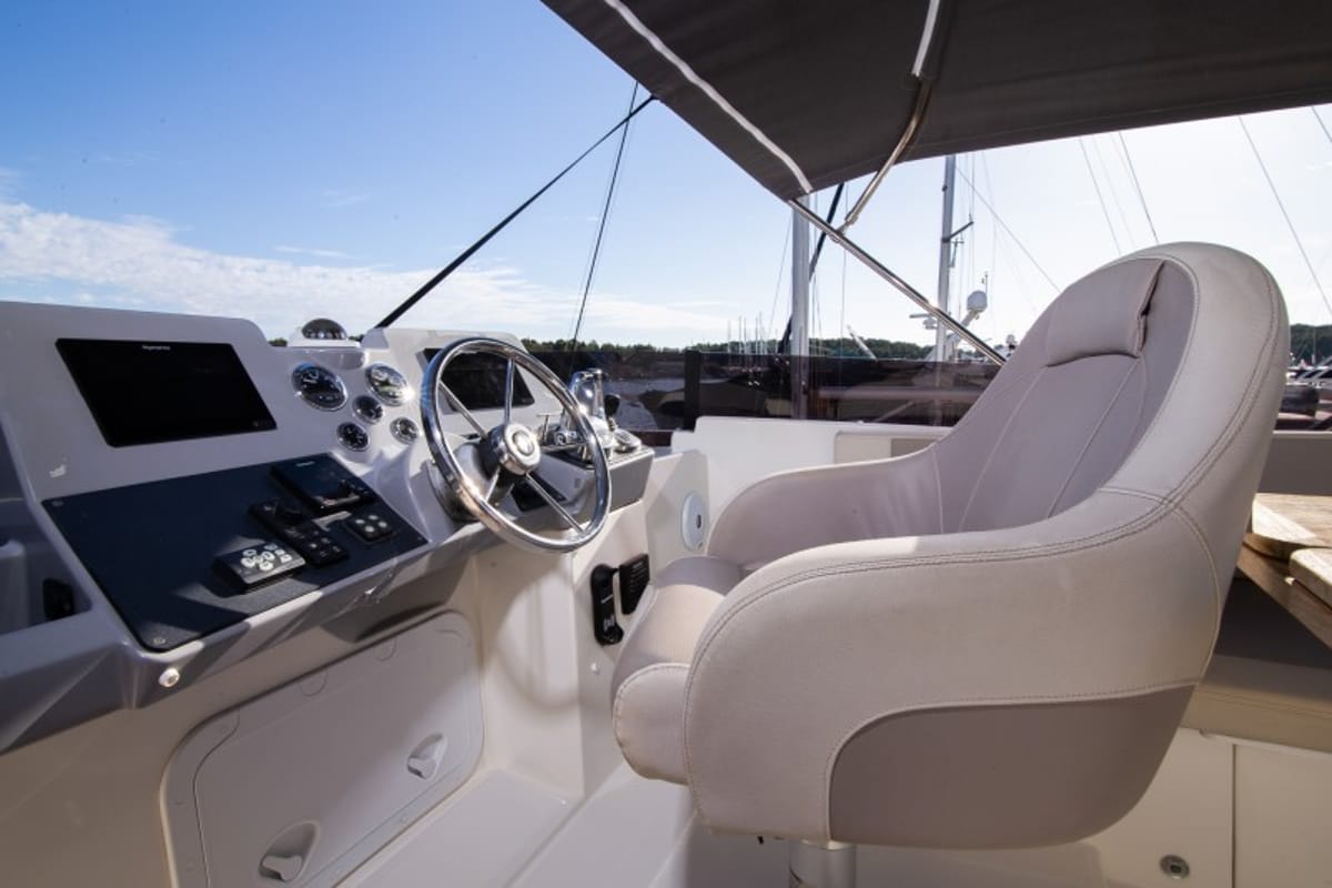 Cockpit of Ocean Dreamer, a Beneteau Swift Trawler 47 yacht at Grad Šibenik, Croatia