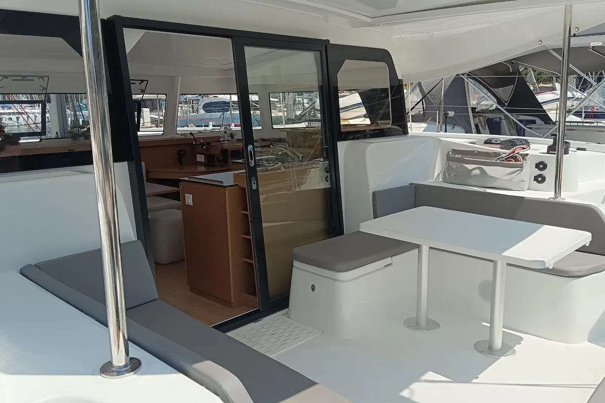 Deck of Insieme, a Excess 11 catamaran at Dubrovnik, Croatia