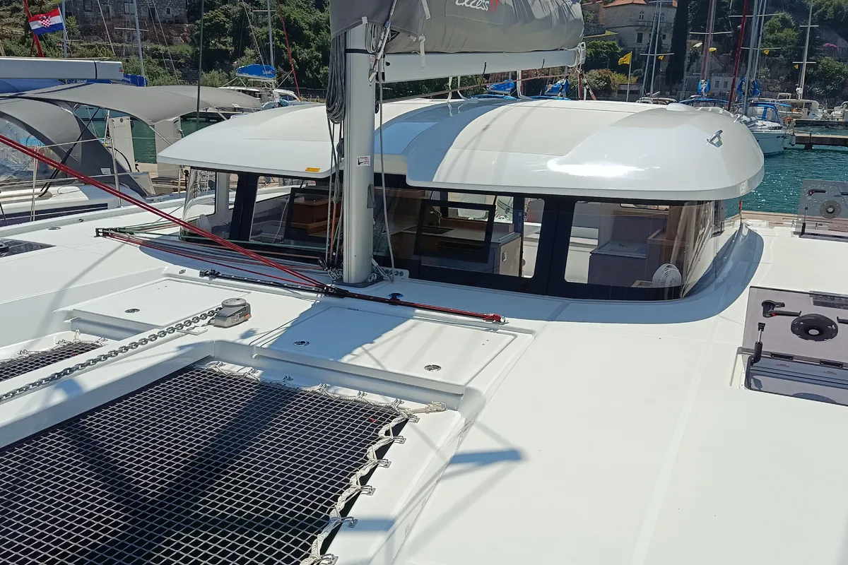 Deck of Insieme, a Excess 11 catamaran at Dubrovnik, Croatia
