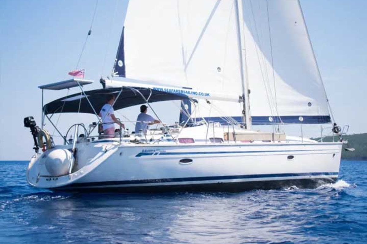 Exterior view of Lollipop, a Bavaria 50 sailboat at Municipal Unit of Lefkada, Greece