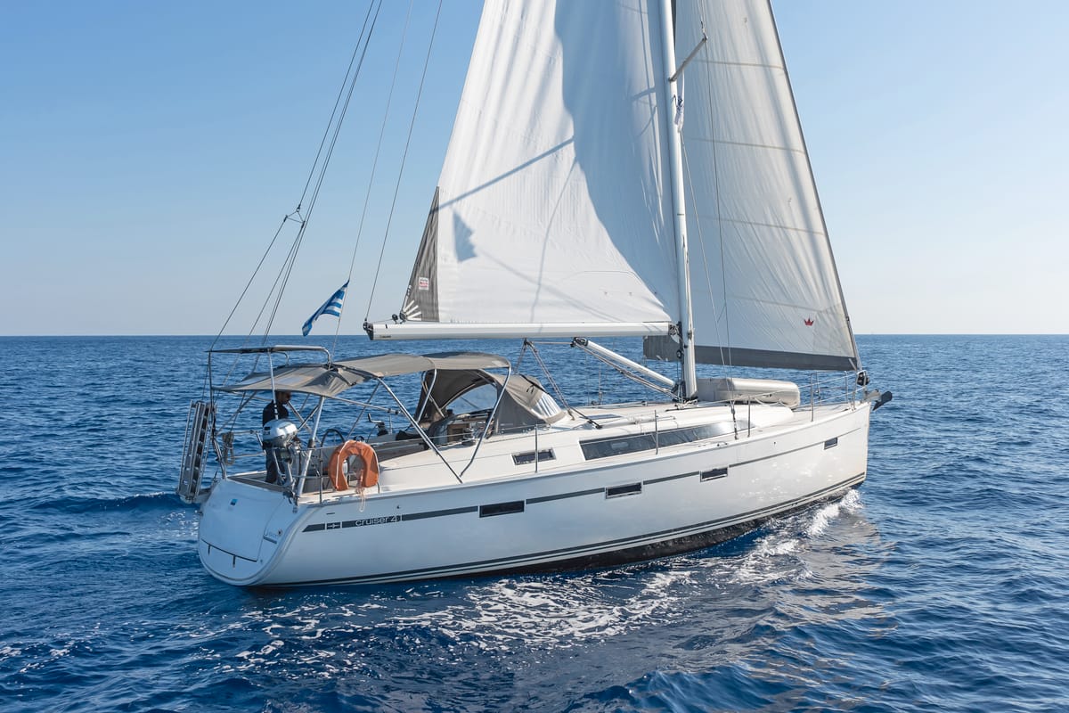 Exterior view of Laertis, a Bavaria Cruiser 41 sailboat at Volos Municipality, Greece