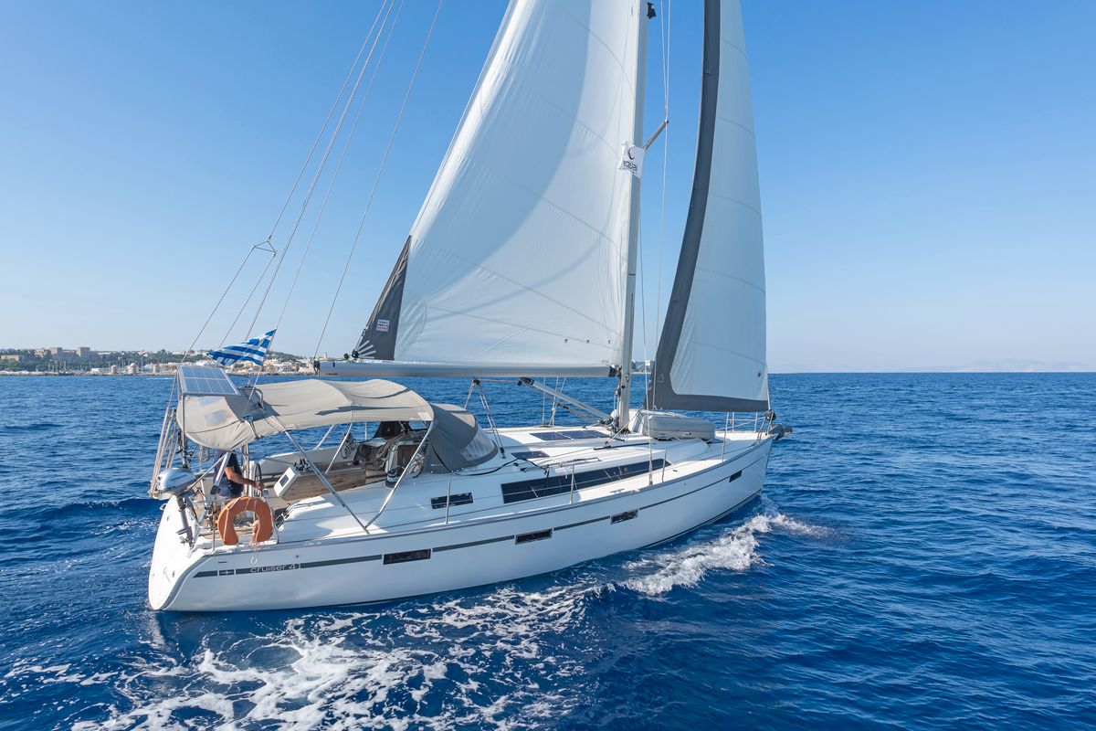 Exterior view of Laertis, a Bavaria Cruiser 41 sailboat at Volos Municipality, Greece