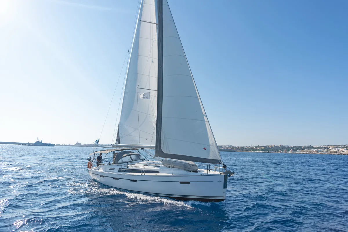 Exterior view of Laertis, a Bavaria Cruiser 41 sailboat at Volos Municipality, Greece