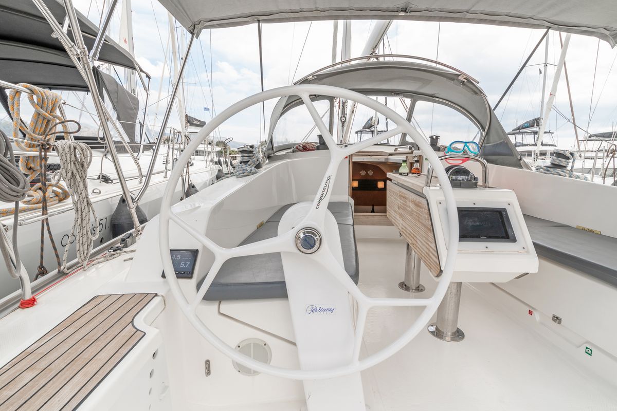 Cockpit of Laertis, a Bavaria Cruiser 41 sailboat at Volos Municipality, Greece