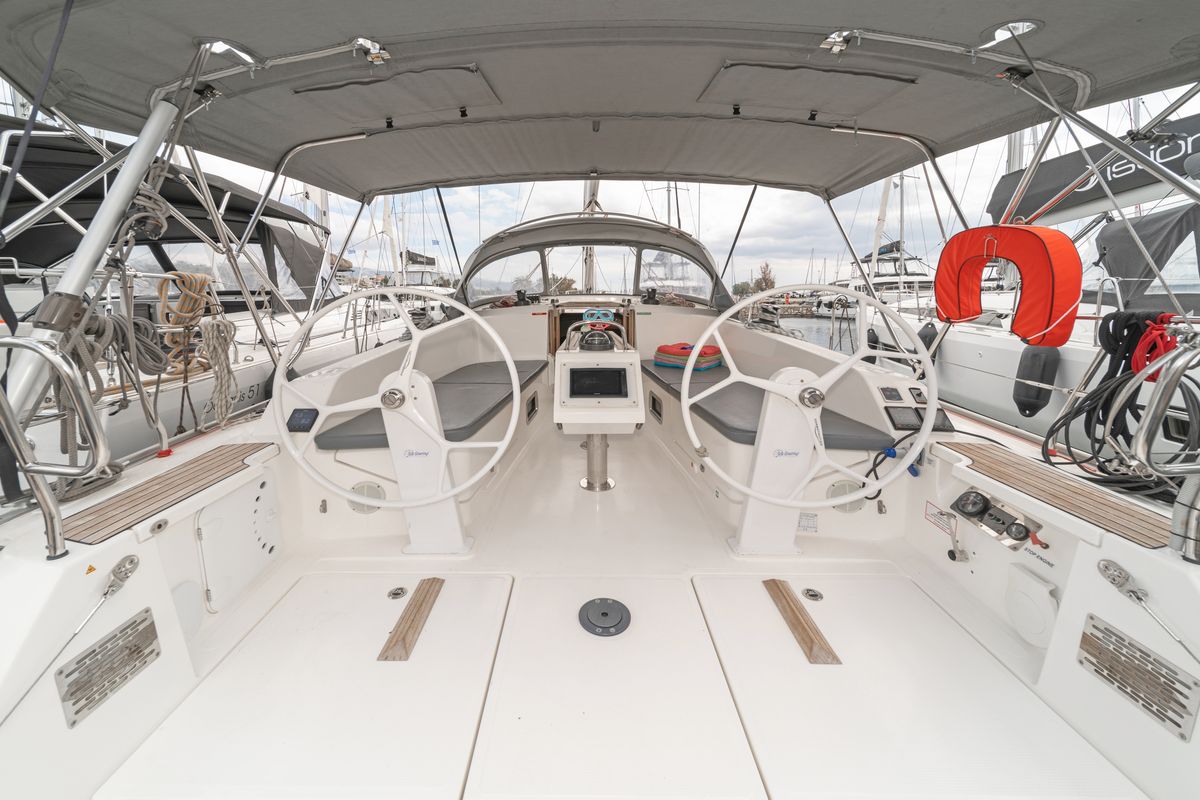Cockpit of Laertis, a Bavaria Cruiser 41 sailboat at Volos Municipality, Greece