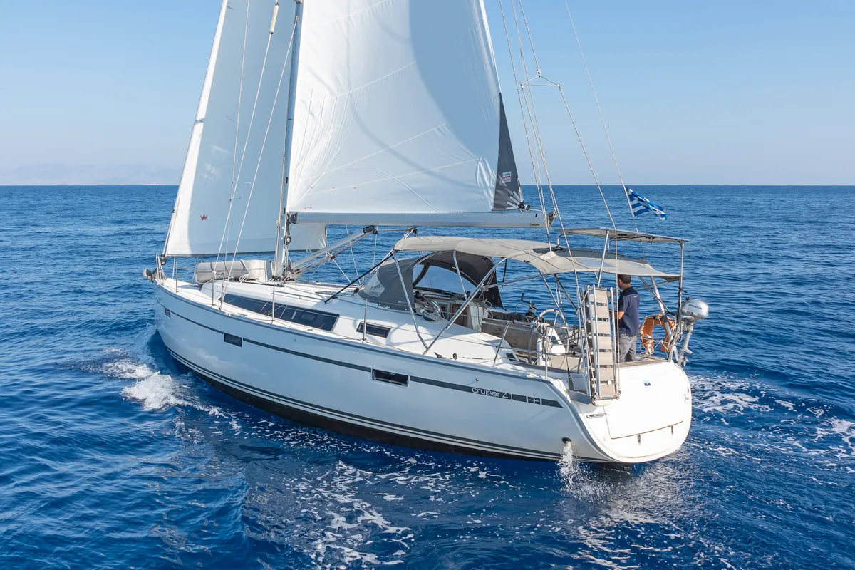 Exterior view of Laertis, a Bavaria Cruiser 41 sailboat at Volos Municipality, Greece