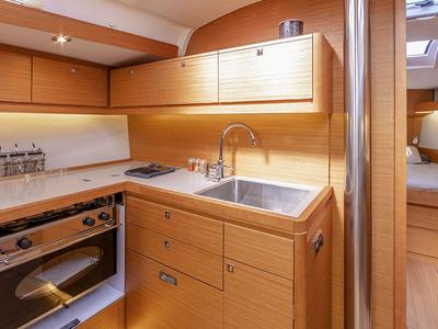 Galley of Trinity, a Dufour 430 sailboat at Athens, Greece