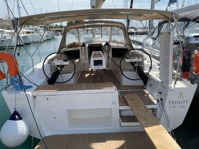 Cockpit of Trinity, a Dufour 430 sailboat at Athens, Greece