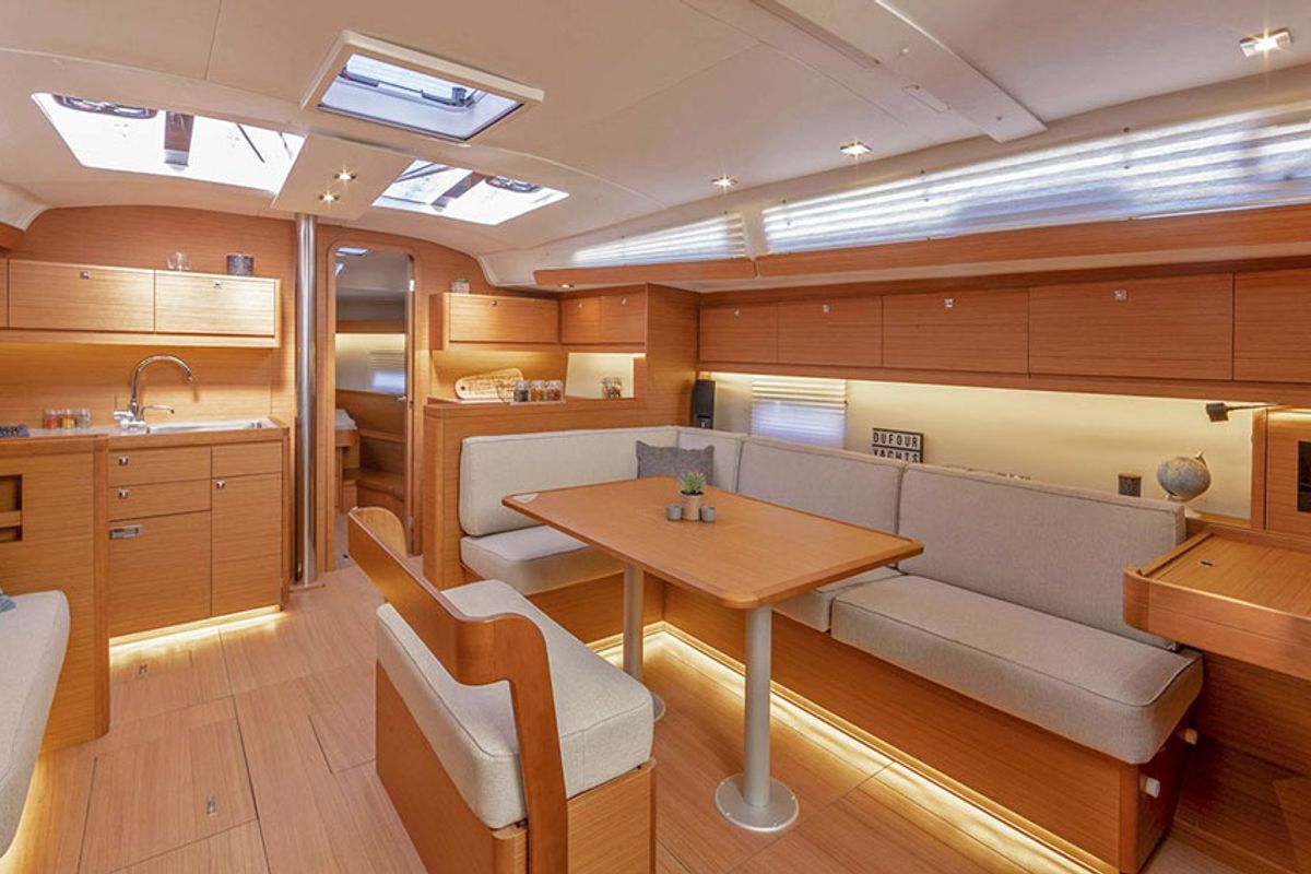 Salon of Trinity, a Dufour 430 sailboat at Athens, Greece