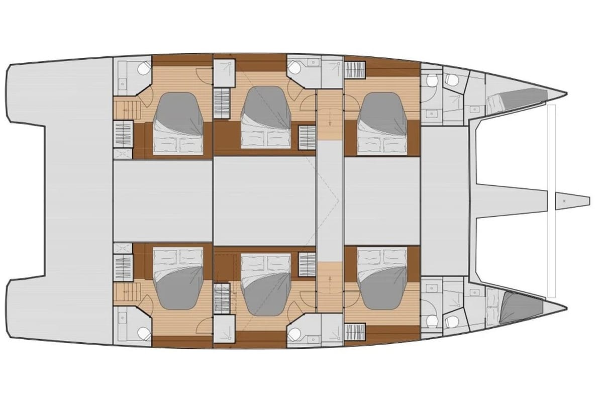 Floor plan of Premium +, a Fountaine Pajot Samana 59 catamaran at Procida, Italy