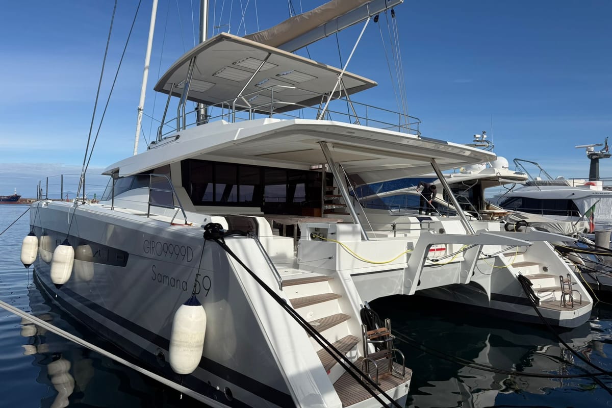 Exterior view of Premium +, a Fountaine Pajot Samana 59 catamaran at Procida, Italy