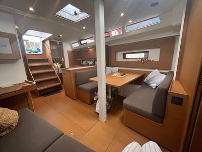 Salon of Checkmate, a Beneteau First 44 sailboat at Split, Croatia