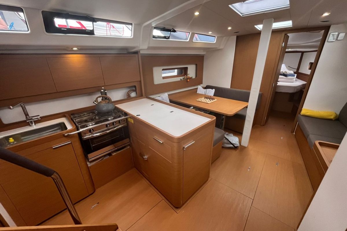 Galley of Checkmate, a Beneteau First 44 sailboat at Split, Croatia
