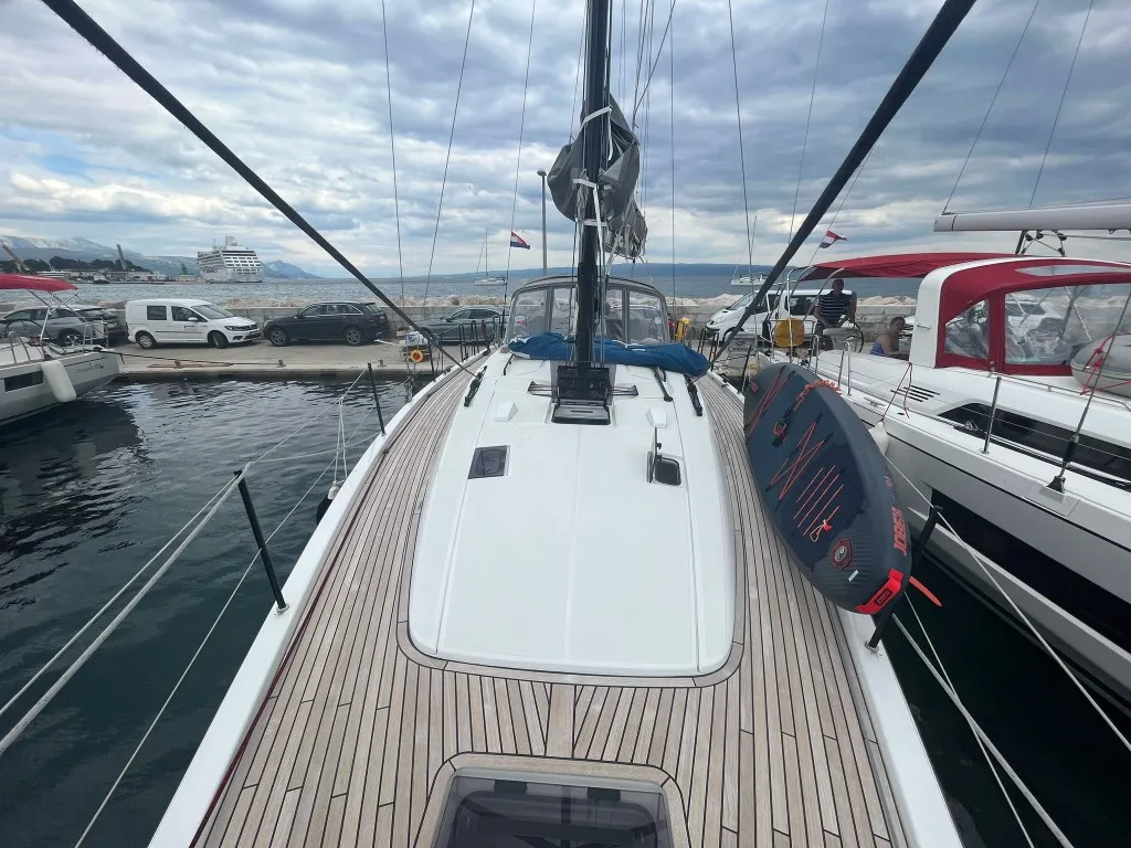 Deck of Checkmate, a Beneteau First 44 sailboat at Split, Croatia