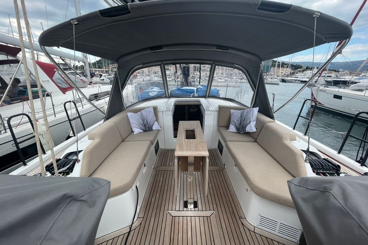 Deck of Checkmate, a Beneteau First 44 sailboat at Split, Croatia