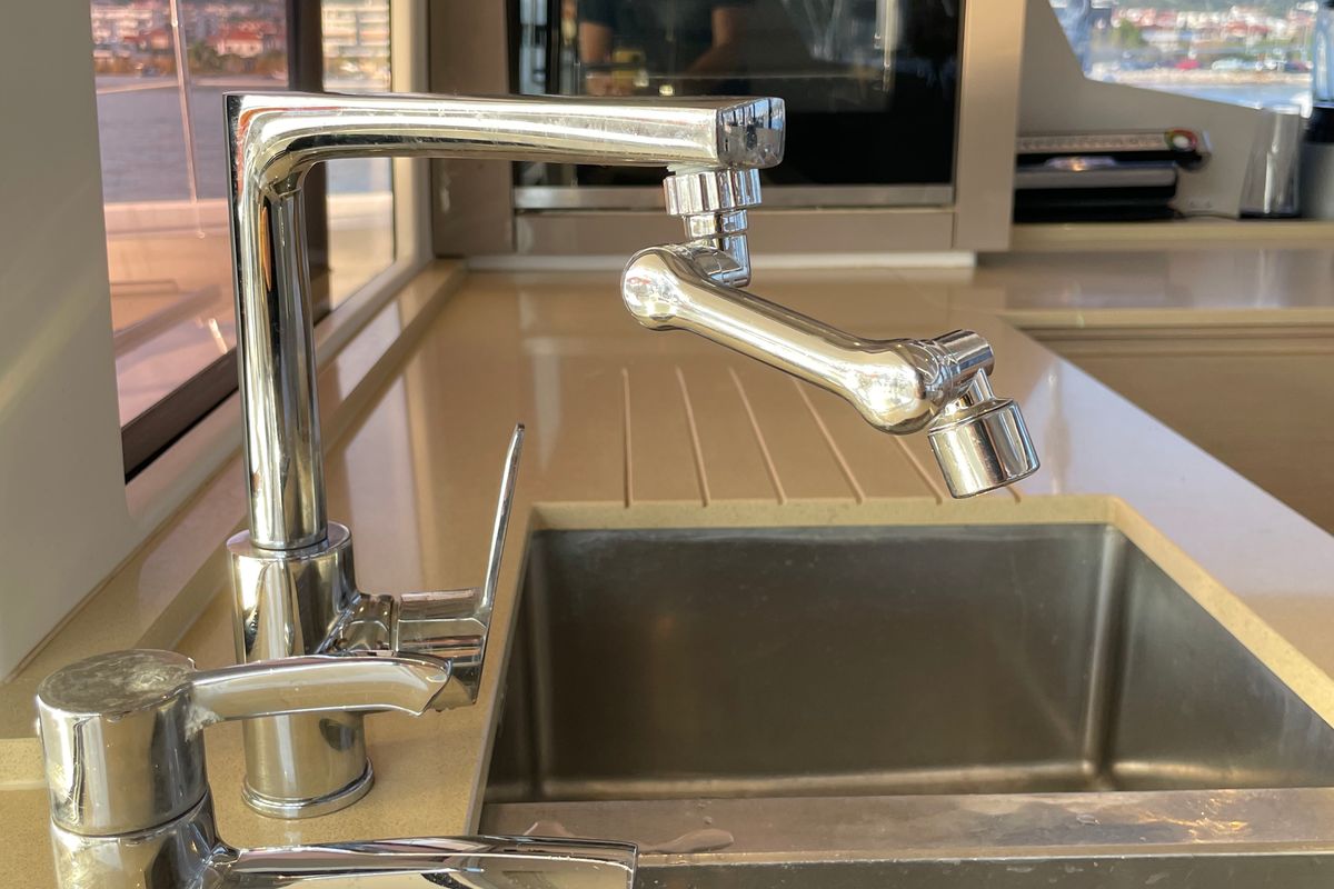 Galley of Lamela, a Fountaine Pajot Saba 50 catamaran at Municipal Unit of Lefkada, Greece