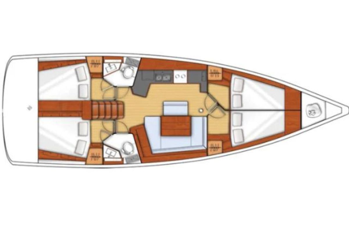 Floor plan of Naya, a Beneteau Oceanis 45 sailboat at Parikia, Greece