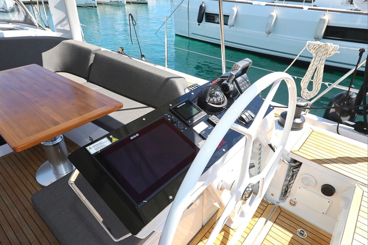 Cockpit of I'm Alone, a Hanse Yachts Hanse 460 sailboat at Pirovac, Croatia