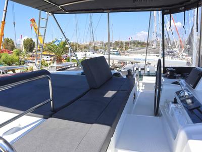 Cockpit of Krista, a Lagoon 46 catamaran at Athens, Greece