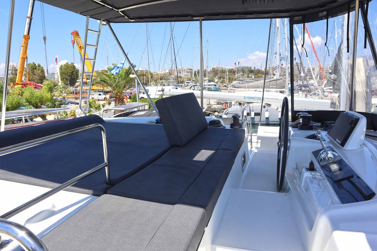 Cockpit of Krista, a Lagoon 46 catamaran at Athens, Greece