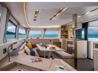 Salon of Krista, a Lagoon 46 catamaran at Athens, Greece