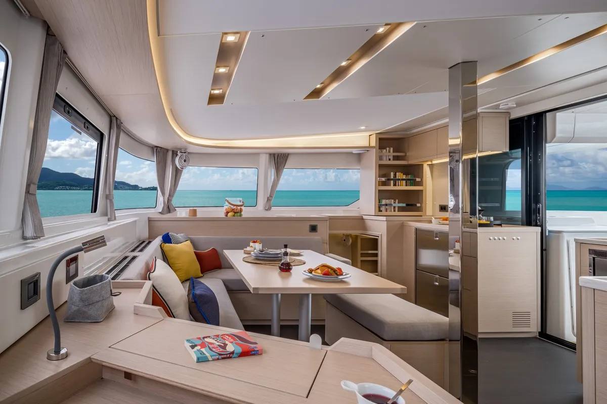 Salon of Krista, a Lagoon 46 catamaran at Athens, Greece