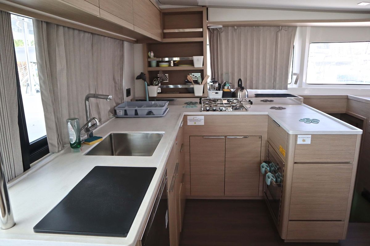 Galley of Krista, a Lagoon 46 catamaran at Athens, Greece