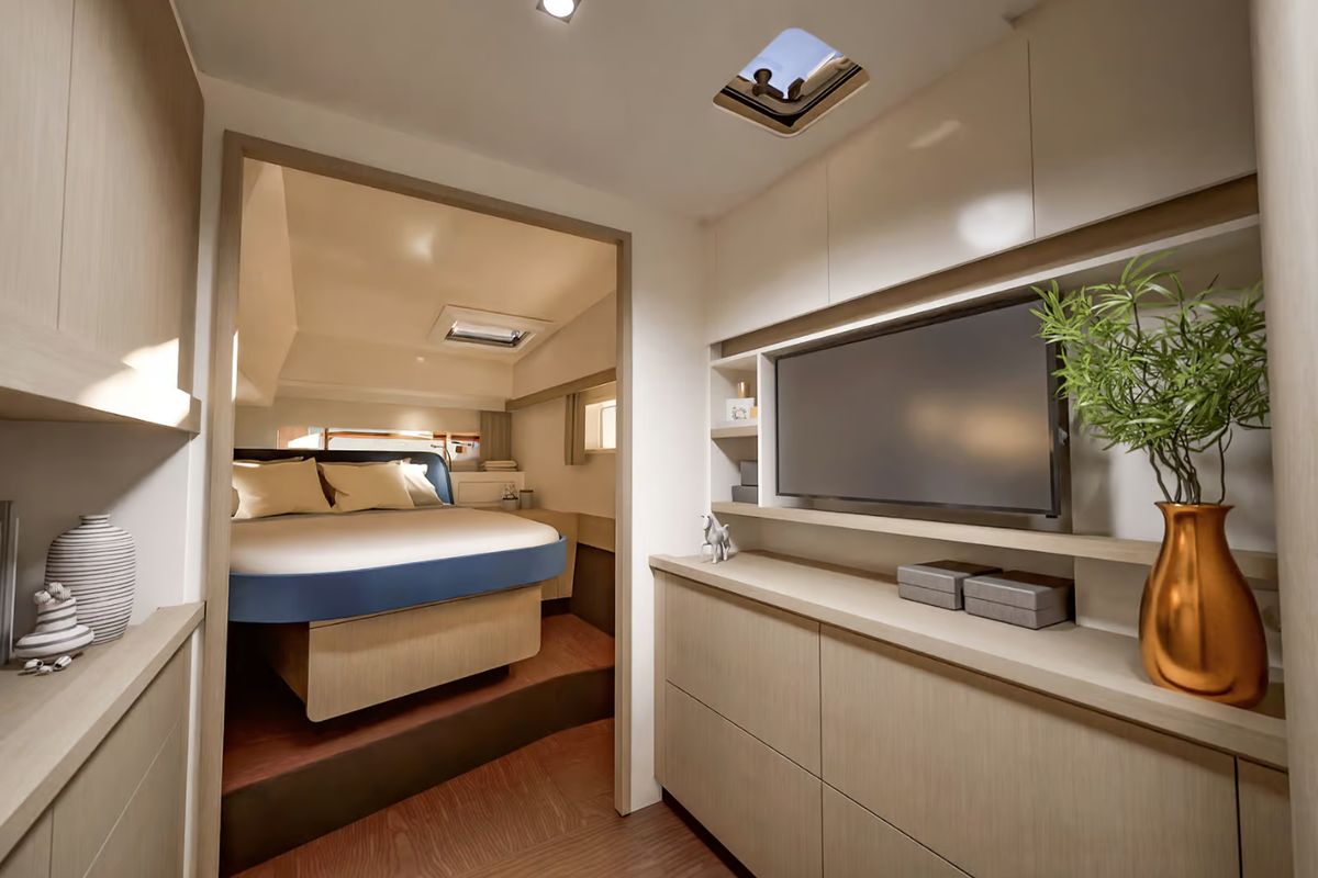 Cabin on Keep It Movin', a Fountaine Pajot FP 41 Maesto 3 catamaran at Road Town, British Virgin Islands