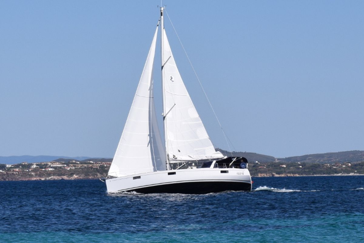 Exterior view of Allegra, a Beneteau Oceanis 48 sailboat at U Pàize/Carloforte, Italy