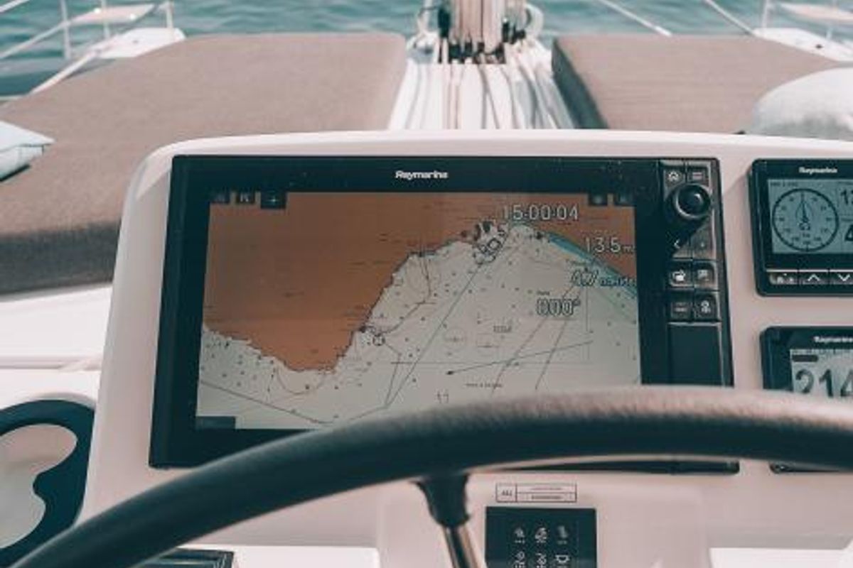 Cockpit of Lady G, a Lagoon 51 catamaran at Salerno, Italy