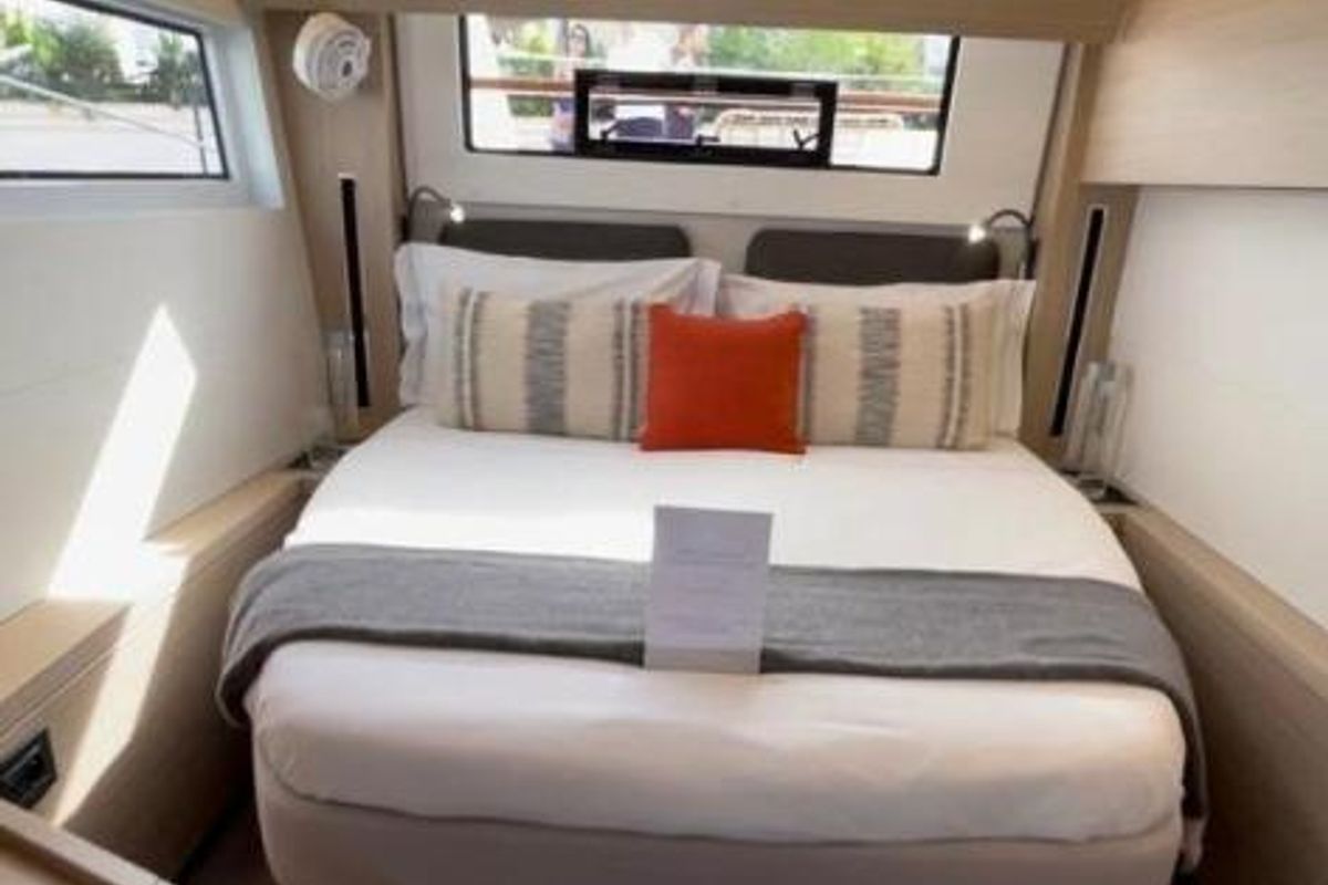 Cabin on Lady G, a Lagoon 51 catamaran at Salerno, Italy