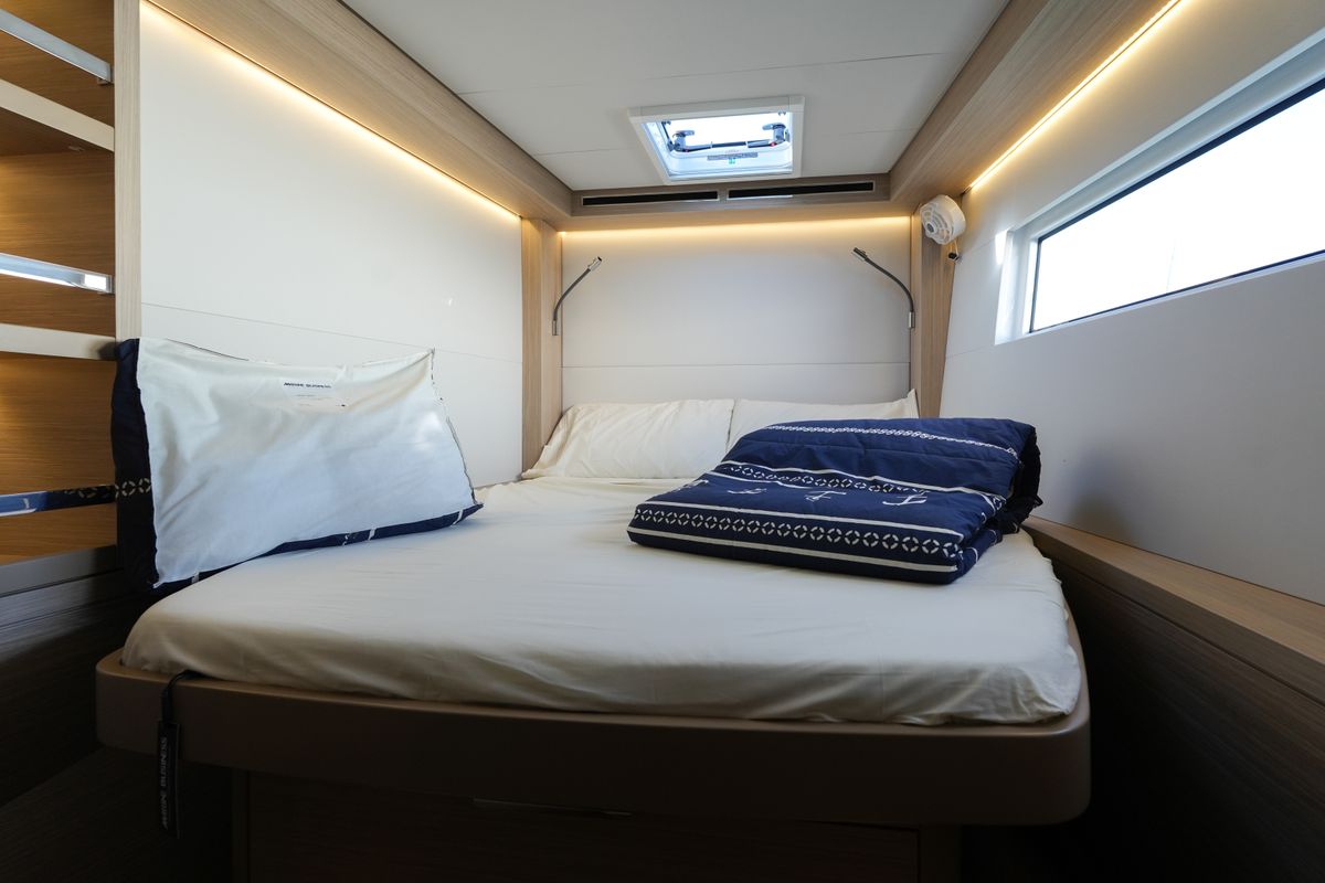 Cabin on Lady G, a Lagoon 51 catamaran at Salerno, Italy