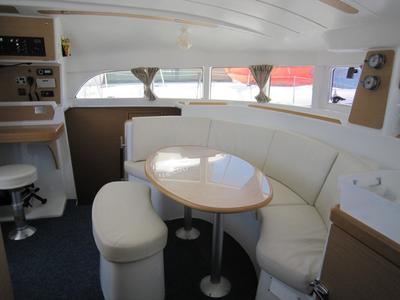 Salon of ThunderCat, a Lagoon 380 catamaran at Lavreotiki Municipal Unit, Greece