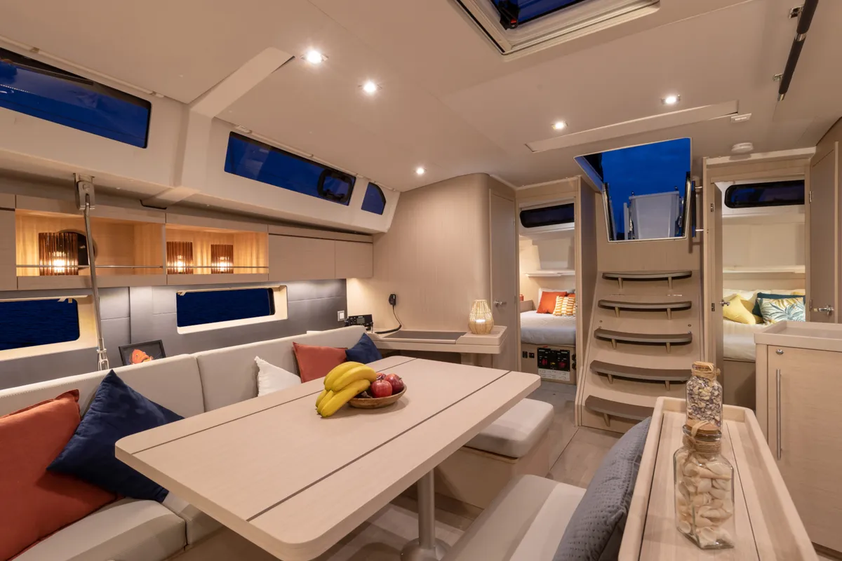 Salon of Moorings 46.3 Exclusive, a Beneteau Oceanis 46.1 sailboat at Marigot, France