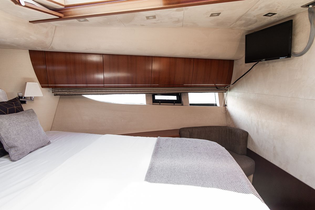 Cabin on Le Chiffre, a Galeon 640 Fly yacht at Grad Šibenik, Croatia