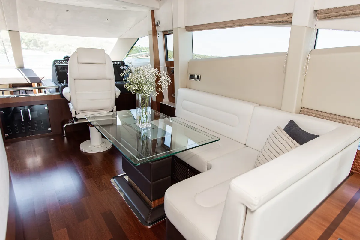 Salon of Le Chiffre, a Galeon 640 Fly yacht at Grad Šibenik, Croatia