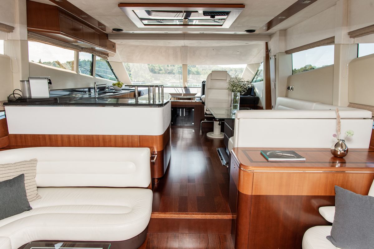 Salon of Le Chiffre, a Galeon 640 Fly yacht at Grad Šibenik, Croatia