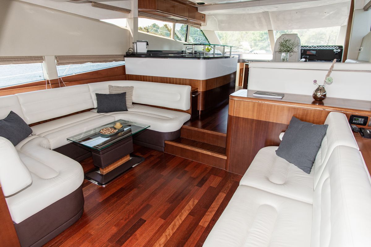 Salon of Le Chiffre, a Galeon 640 Fly yacht at Grad Šibenik, Croatia