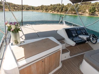 Cockpit of Le Chiffre, a Galeon 640 Fly yacht at Grad Šibenik, Croatia