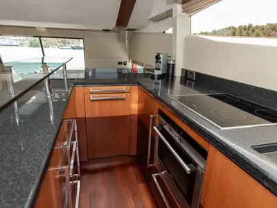 Galley of Le Chiffre, a Galeon 640 Fly yacht at Grad Šibenik, Croatia