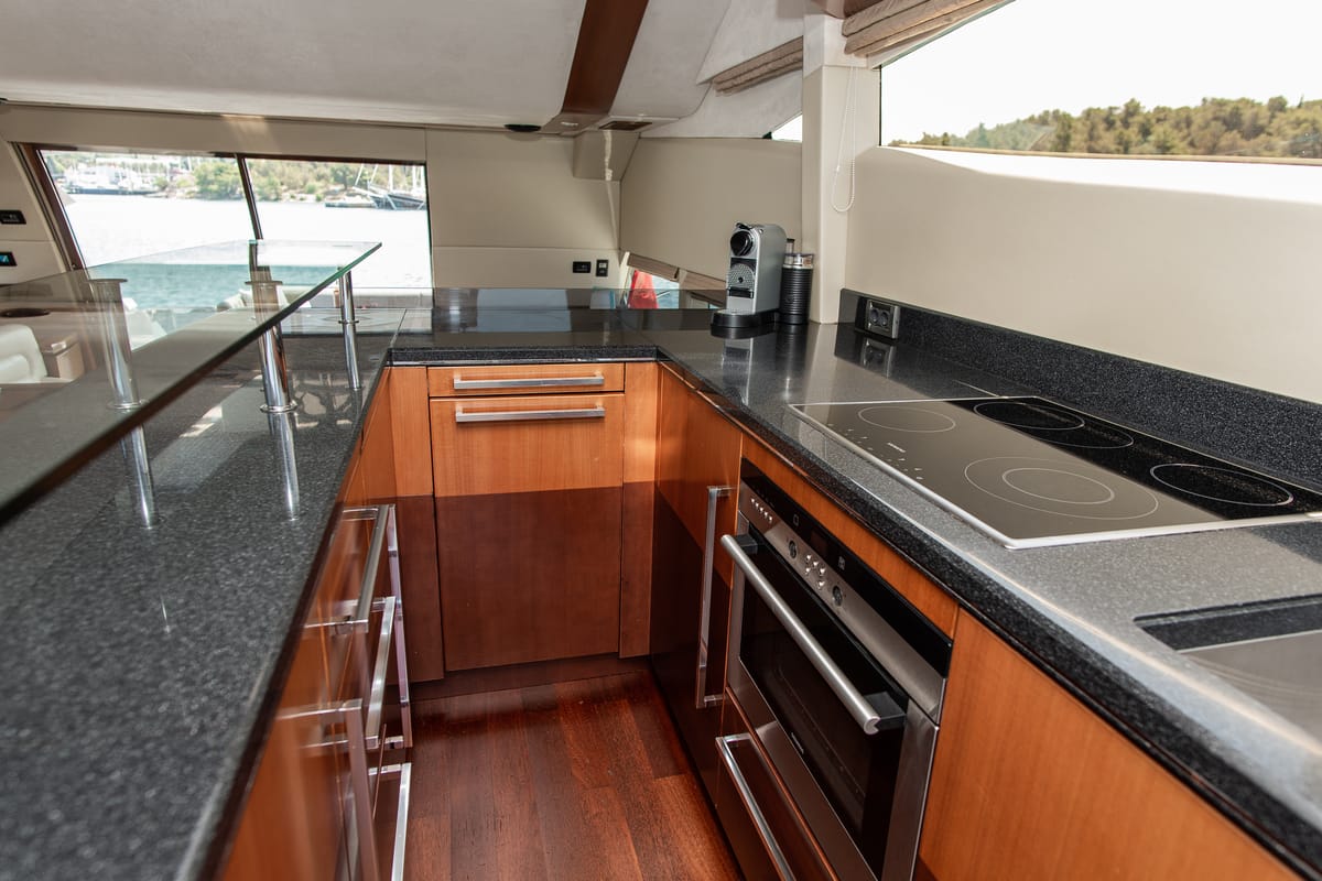 Galley of Le Chiffre, a Galeon 640 Fly yacht at Grad Šibenik, Croatia
