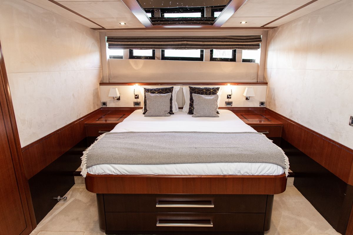 Cabin on Le Chiffre, a Galeon 640 Fly yacht at Grad Šibenik, Croatia