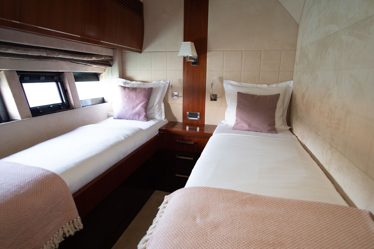 Cabin on Le Chiffre, a Galeon 640 Fly yacht at Grad Šibenik, Croatia
