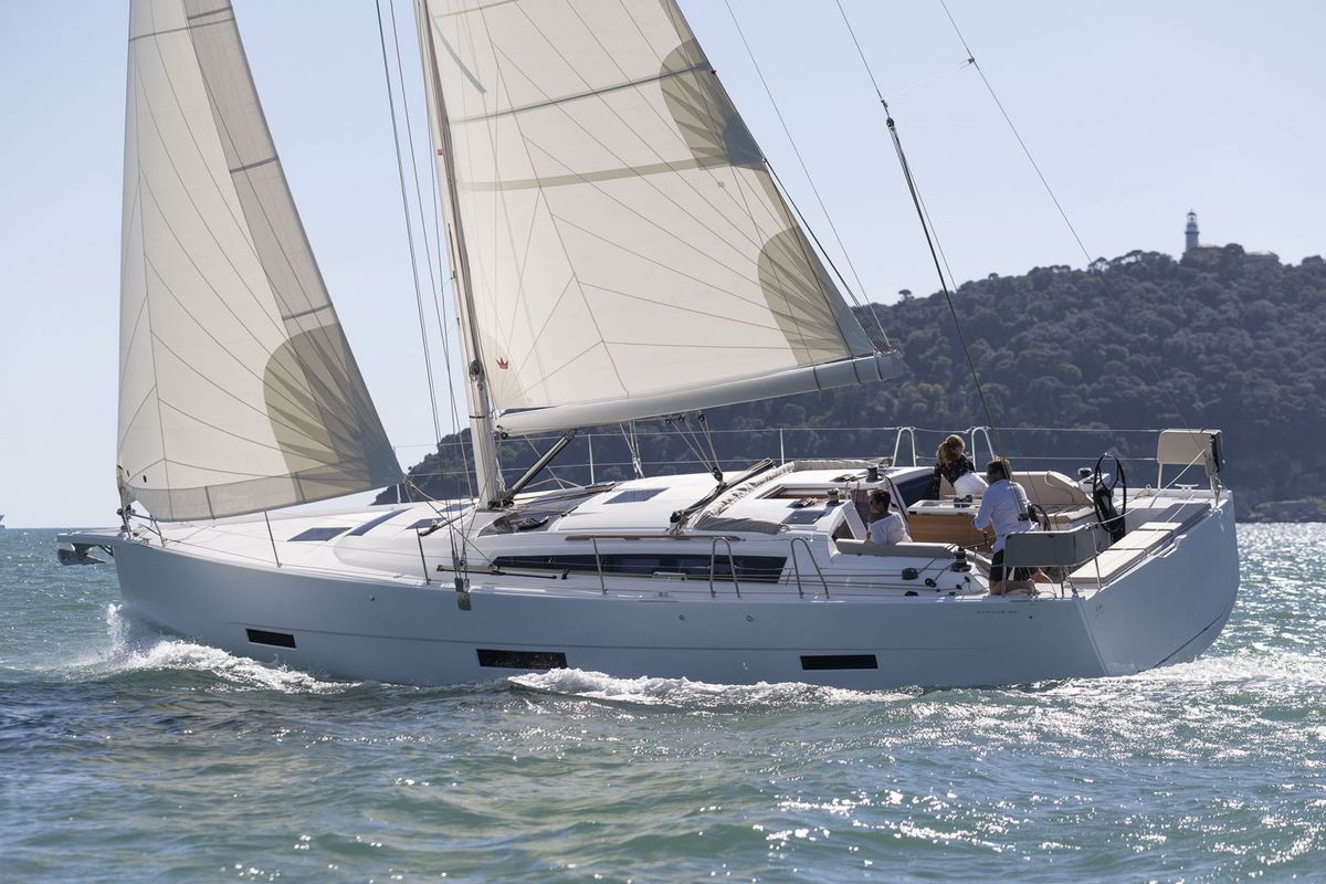 Exterior view of Sandra, a Dufour 430 GL sailboat at Marmaris, Turkey