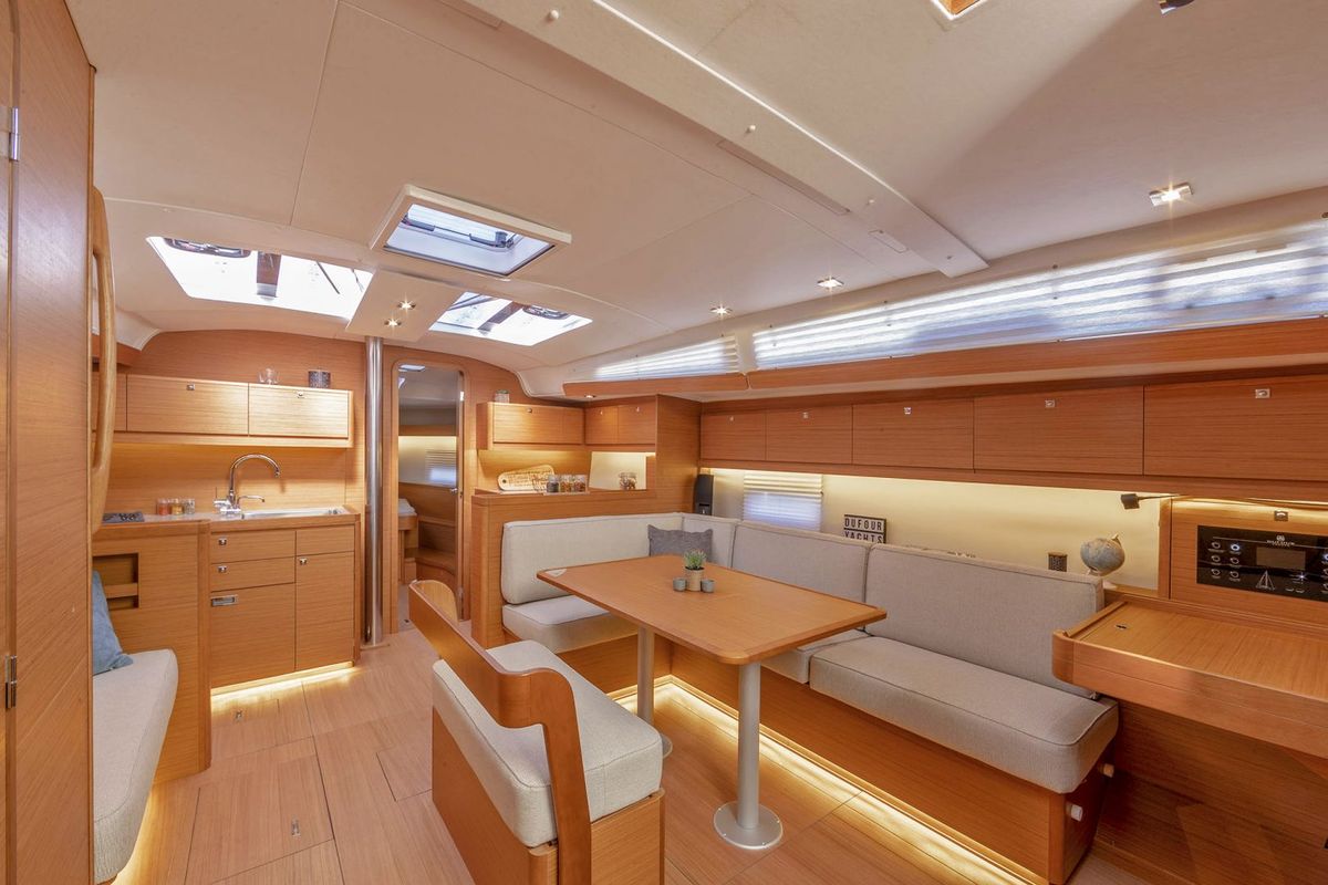 Salon of Sandra, a Dufour 430 GL sailboat at Marmaris, Turkey