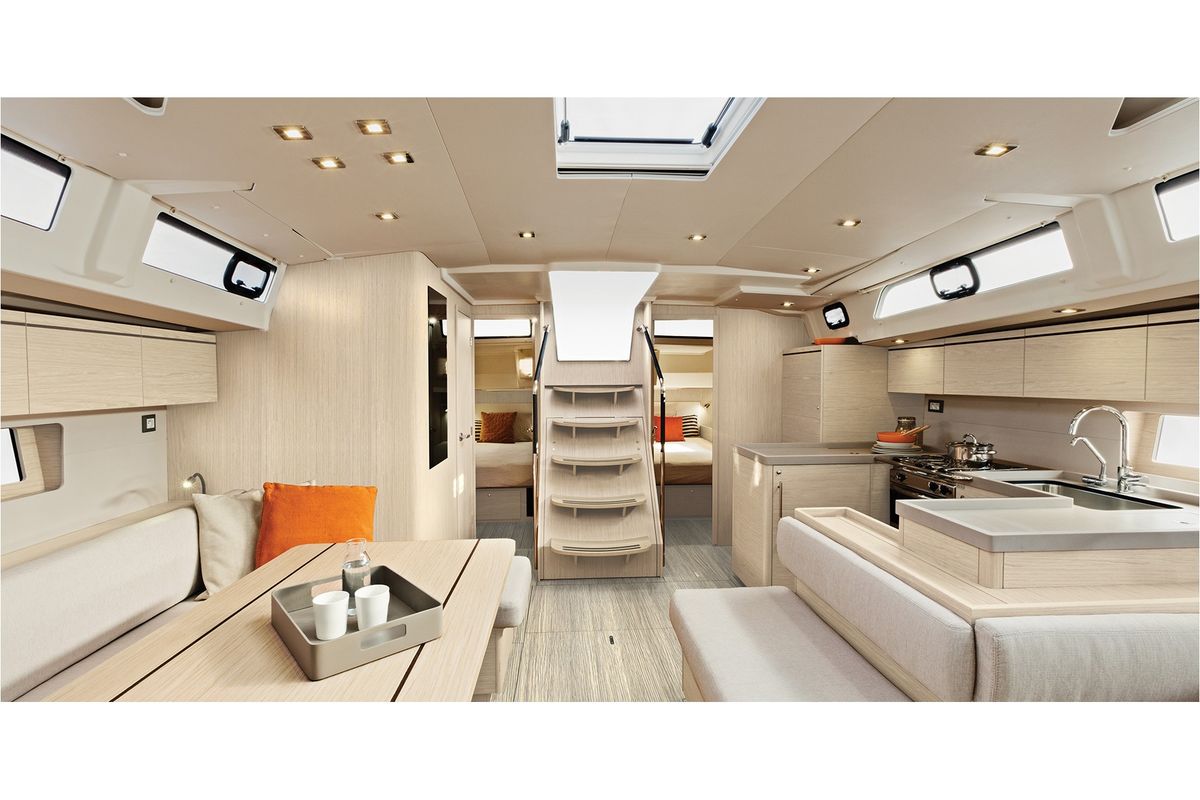 Salon of Barracuda (Refit 2026 - A/C - Generator - Electric Heads - 12 Pax), a Beneteau Oceanis 51.1 sailboat at Gouvia, Gre…