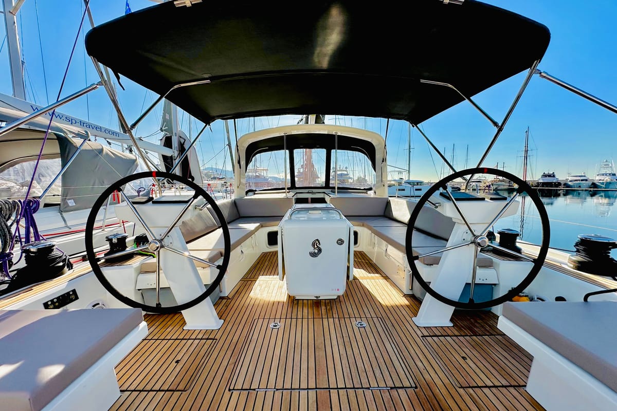 Cockpit of Barracuda (Refit 2026 - A/C - Generator - Electric Heads - 12 Pax), a Beneteau Oceanis 51.1 sailboat at Gouvia, G…